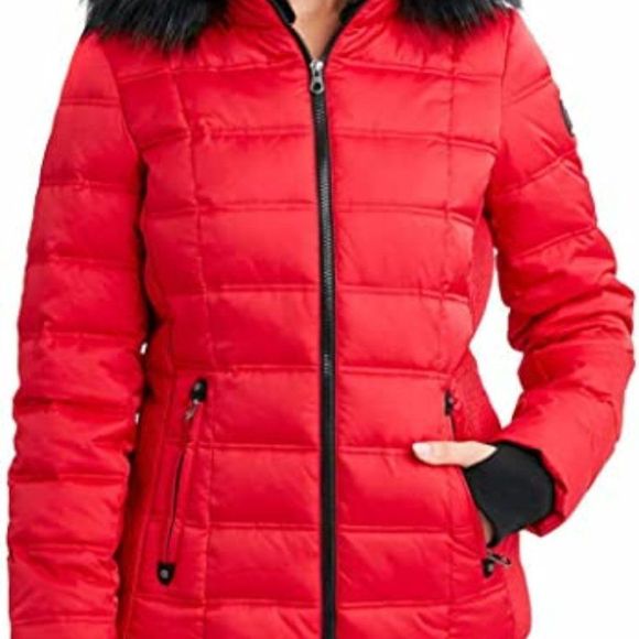 Nautica Womens Faux Fur Trim Hooded Midweight Puffer Jacket